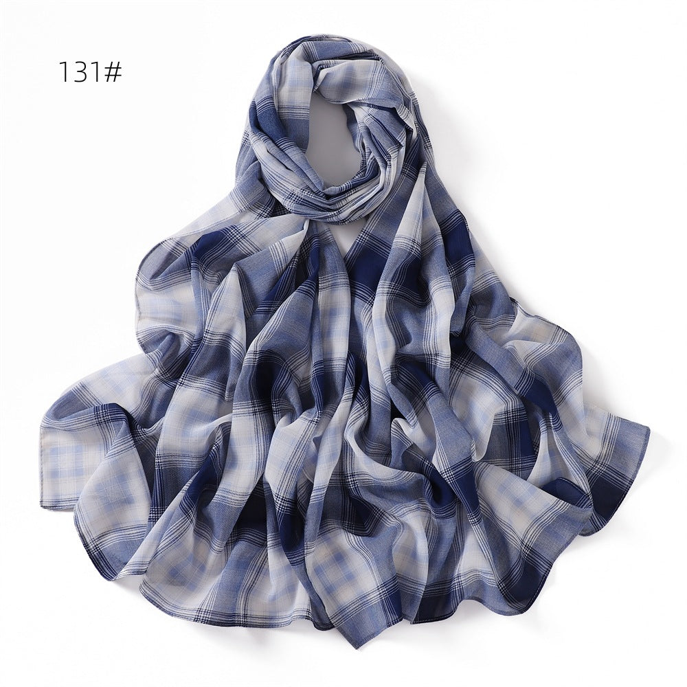 Internet Celebrity Golden Battle Robe Plaid Maple Leaf Shawl Chiffon Printed Scarf