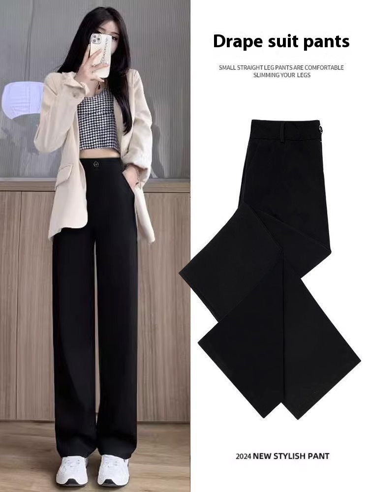 Black Suit Pants Women's Thin Drooping Straight Casual Pants