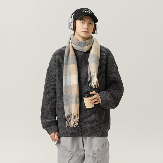 Retro Thick Needle Mock Neck Sweater Autumn And Winter Texture Texture Hemp Dot Jacquard Thickened