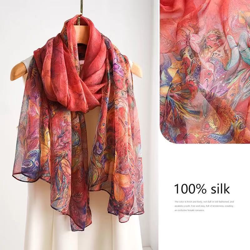 Mulberry Silk Chiffon With Digital Printlightweight Airy And Flowy Summer Sheer Scarf