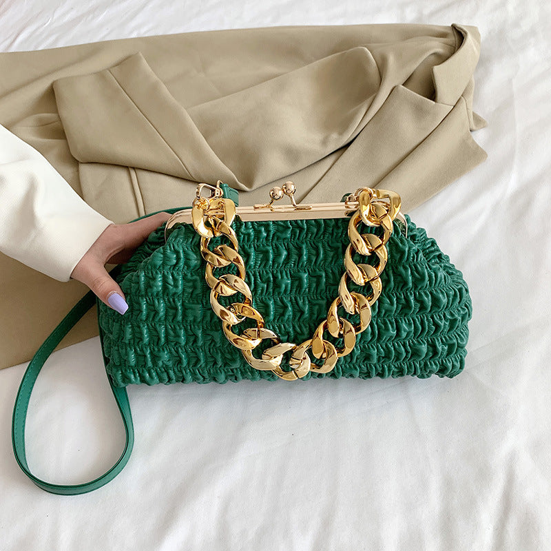 Folded Chain Metal Clip Pocket Single Shoulder Messenger Bag