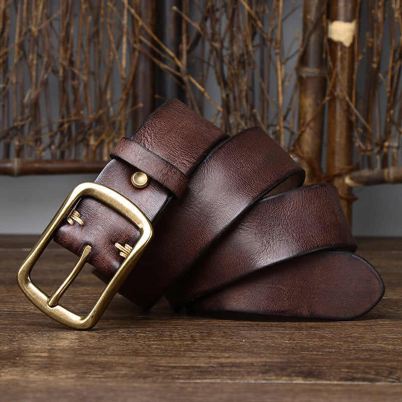 Leather Belt Men's Genuine Leather Pure Retro 38CM
