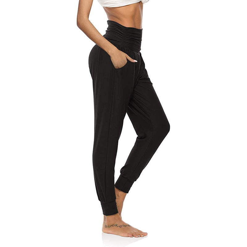 Pants With Pattern Pockets Casual High-waisted Leggings Color Loose Casual Leggings