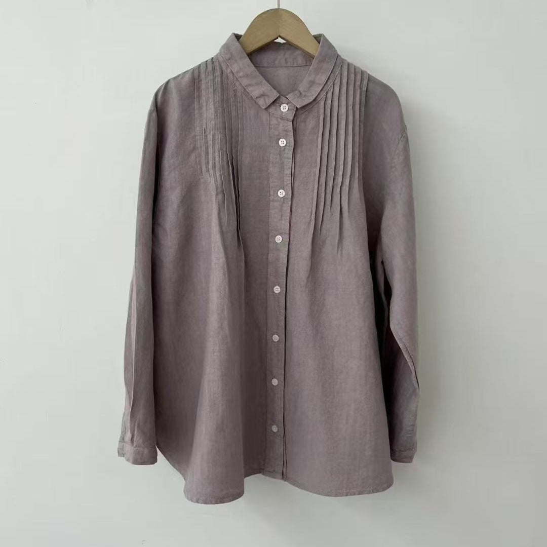 Women's Lapel Japanese Long Linen Sleeves Shirt