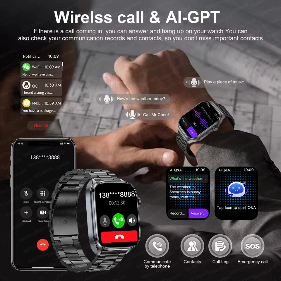 2025 New ECG+PPG AI Healthy Diagnose Smart Watch Men Blood Lipid Uric Acid BT Call Flashlight Blood Pressure Health Smartwatch