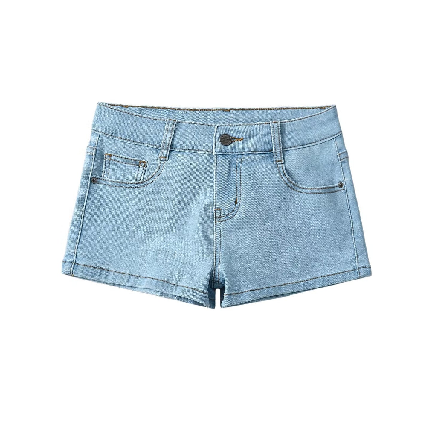 Lavtaljede denimshorts, skinny, stretchy, slankende