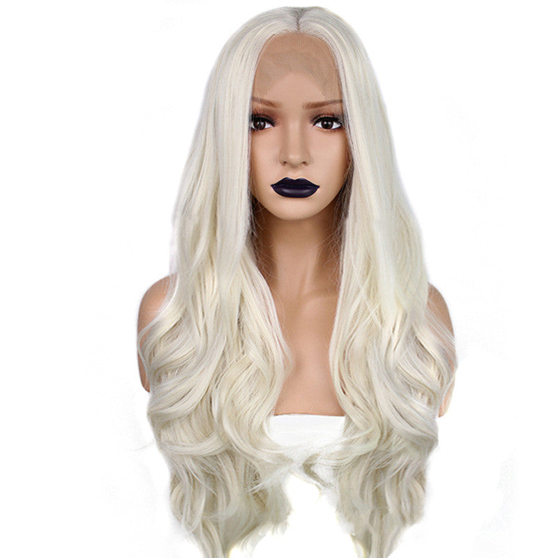 Mode Hvid Bølget Volumen Front Lace Syntetisk Fiber Paryk Beige