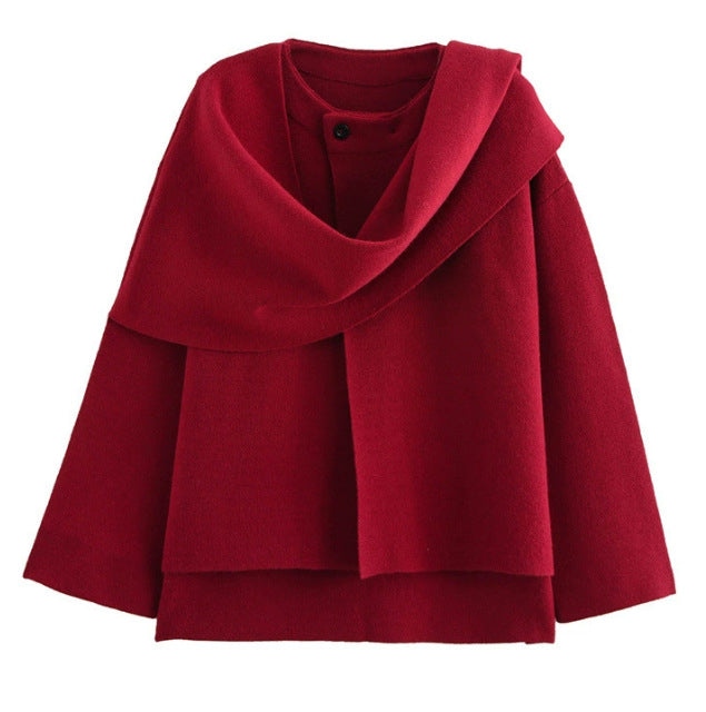 Women's Asymmetric Scarf Short Knitted Overcoat Jacket