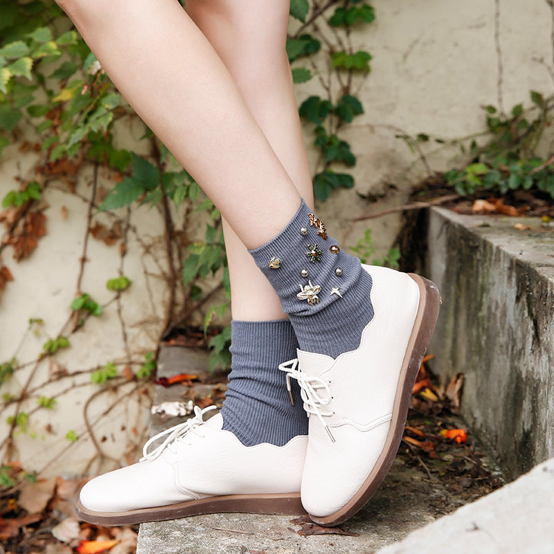 Handmade Pearl Pile Socks Combed Cotton