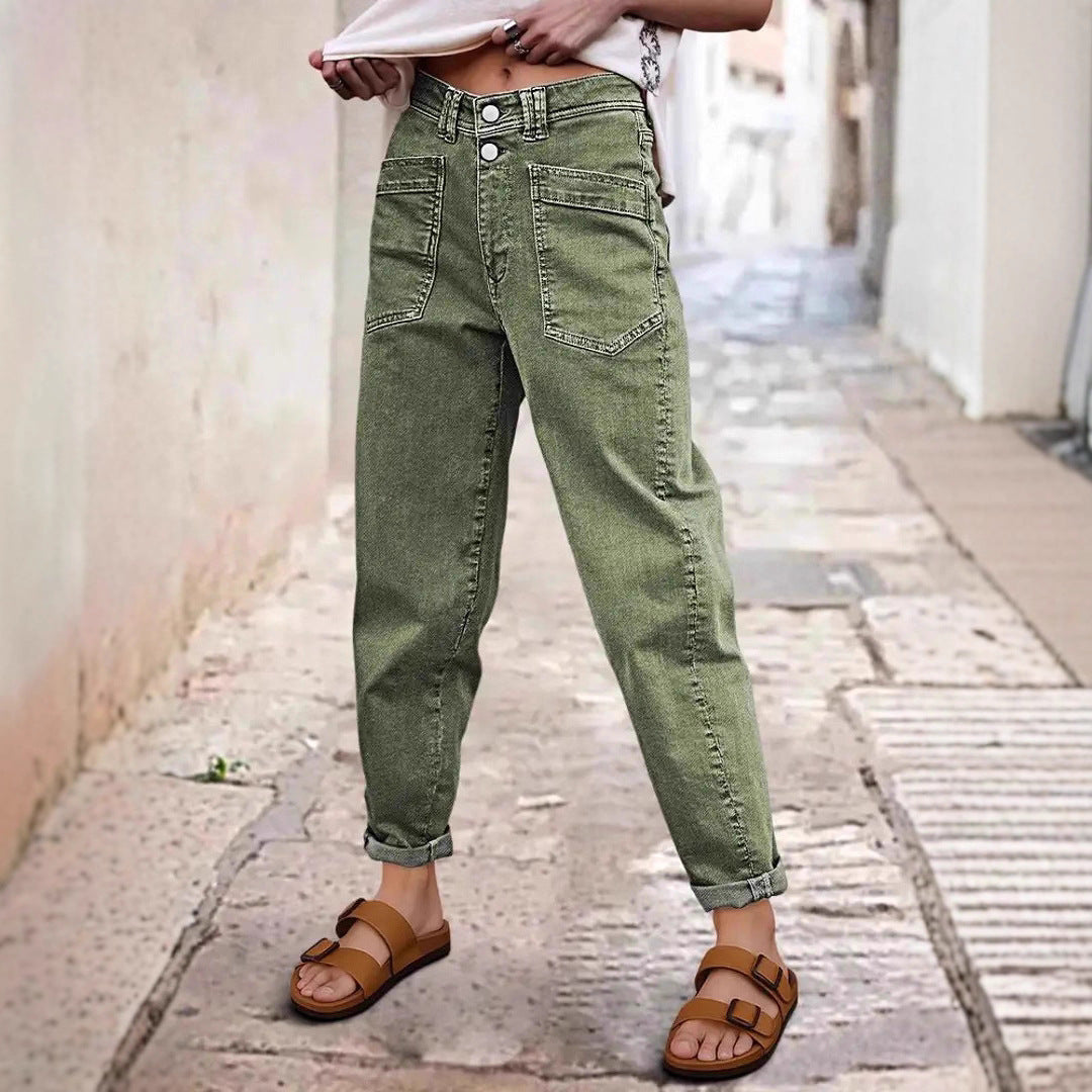 European And American-style Stretch Mid-rise Straight-leg Jeans