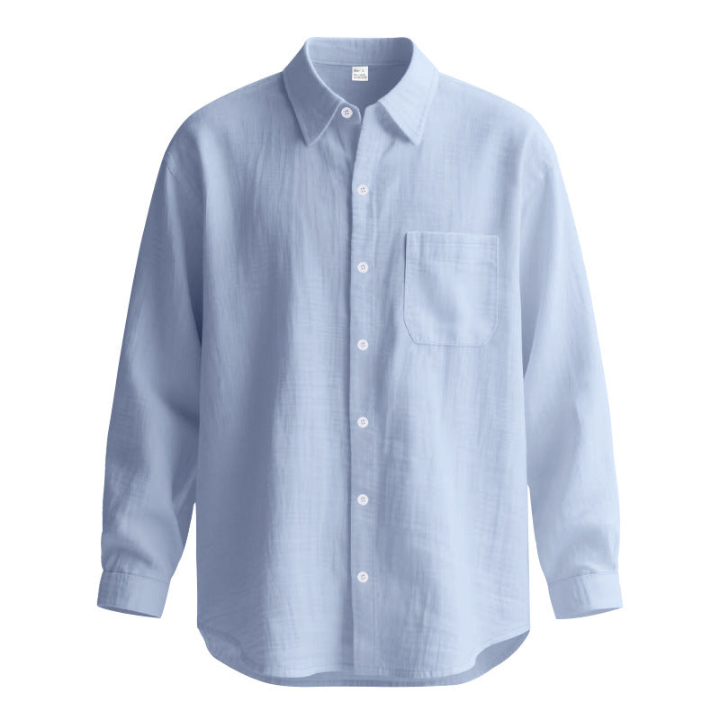 Springautumn Solid Color Cotton Linen Lapel Long Sleeve Shirt