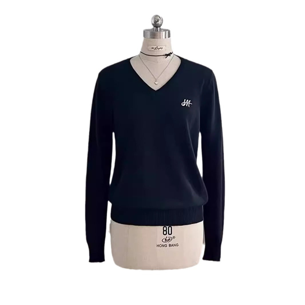 New Solid Color And V-neck Top College Style Slim Fit Sweater