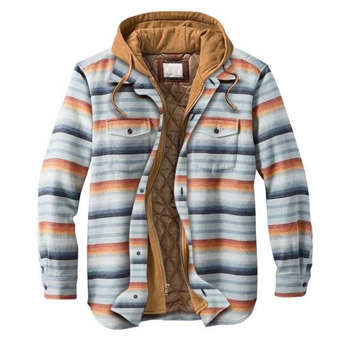 European And American Jacket Casual Hooded Fake Two-piece Plaid