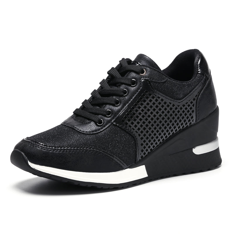 Women's Casual Wedge Heel Mesh Front Lace Up Flat Shoes