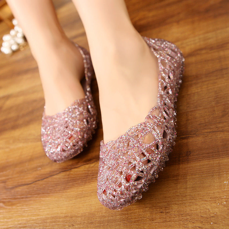Women's Hollow Round Toe Flat Heel Plastic Beach Breathable Sandals