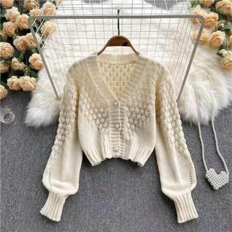 Knitted Cardigan  Sweater Coat Women's V-neck Design Sense