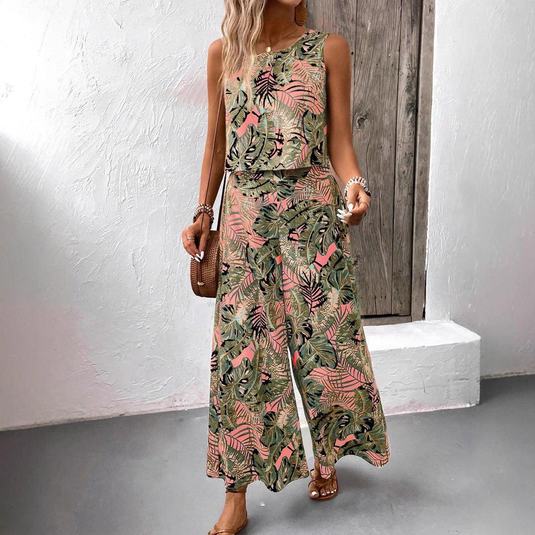 New Summer Strap-Style Printed 2-Piece Set