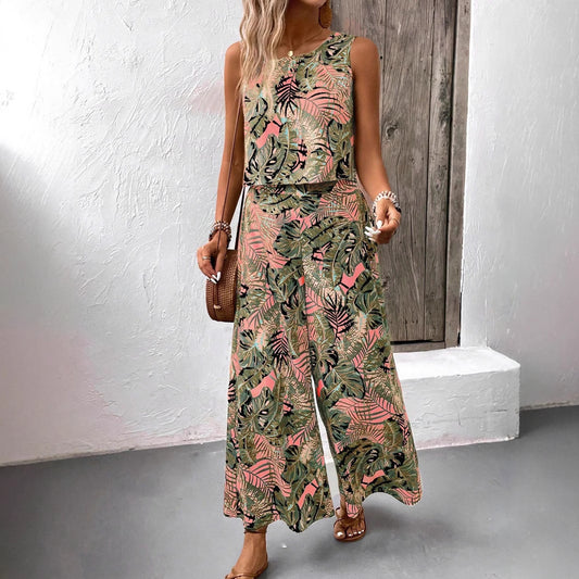 New Summer Strap-Style Printed 2-Piece Set