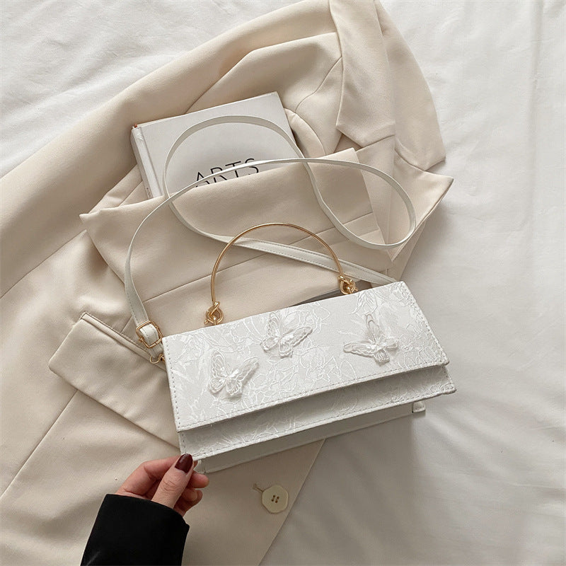 Broderet Sommerfugl Crossbody Bærbar Skuldertaske Firkantet