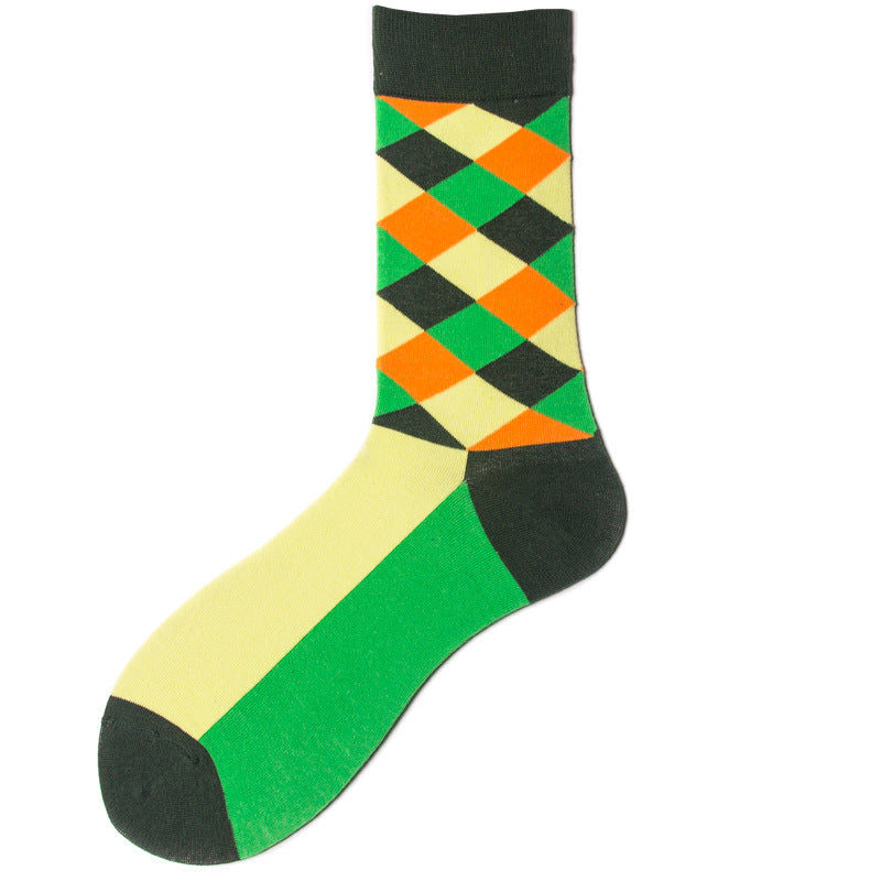 British Style Plaid Retro Contrast Color Harajuku Street Hipster Men's Cotton Socks