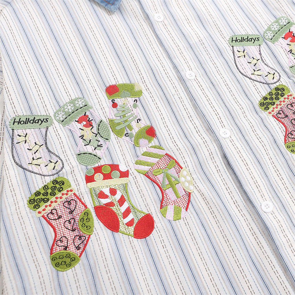 American-style Street Fashion Cartoon Embroidered Long-sleeved Shirt