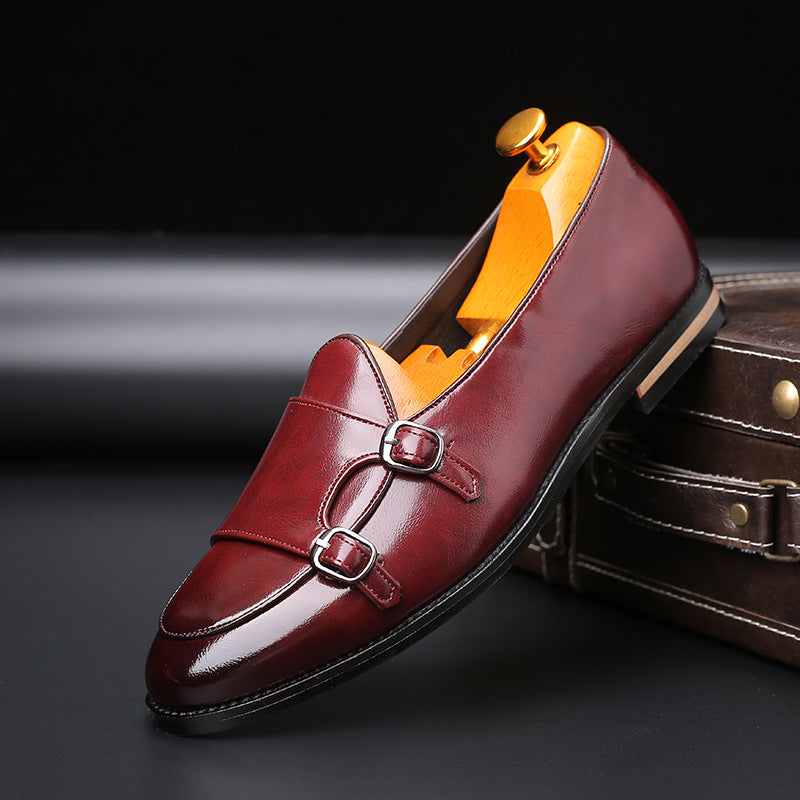 British Pea Shoes Fashion Belt Double Button Small Leather Shoes