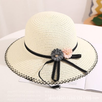 Flower Woven Sun Hat Two Flowers Parent-child Beach Sun Protection