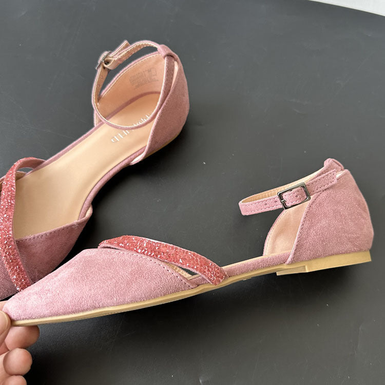 Pointed Toe Buckle Flat Hollowed Women's Shoes