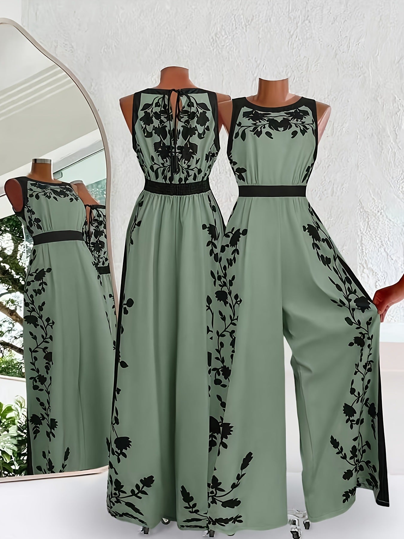 Elegant Sleeveless Womens Casual Printed Jumpsuit With Open Back