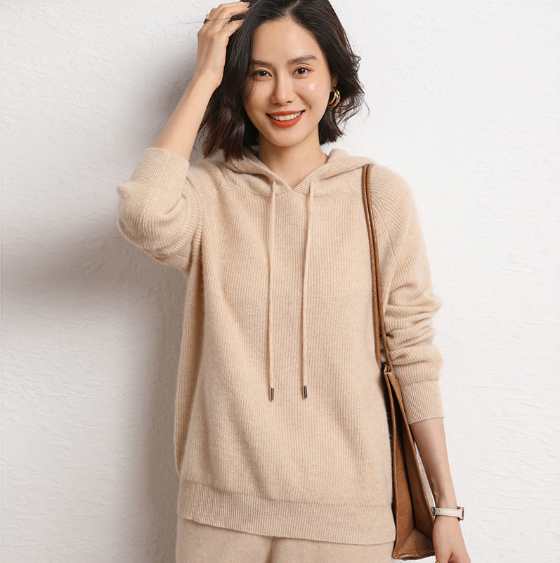 Women's Loose Hooded Sweater Pullover Raglan Short