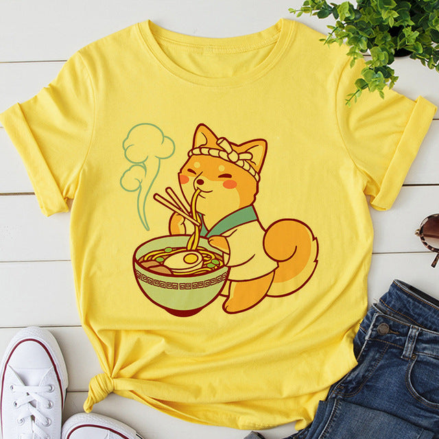 Cute Women's Cat Cartoon Pattern T-shirt