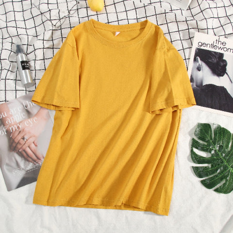 Women's Loose Solid Color Cotton Round Neck