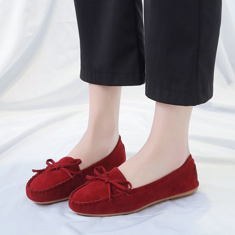 Women's Suede Bow Casual Flat Beanie Shoes