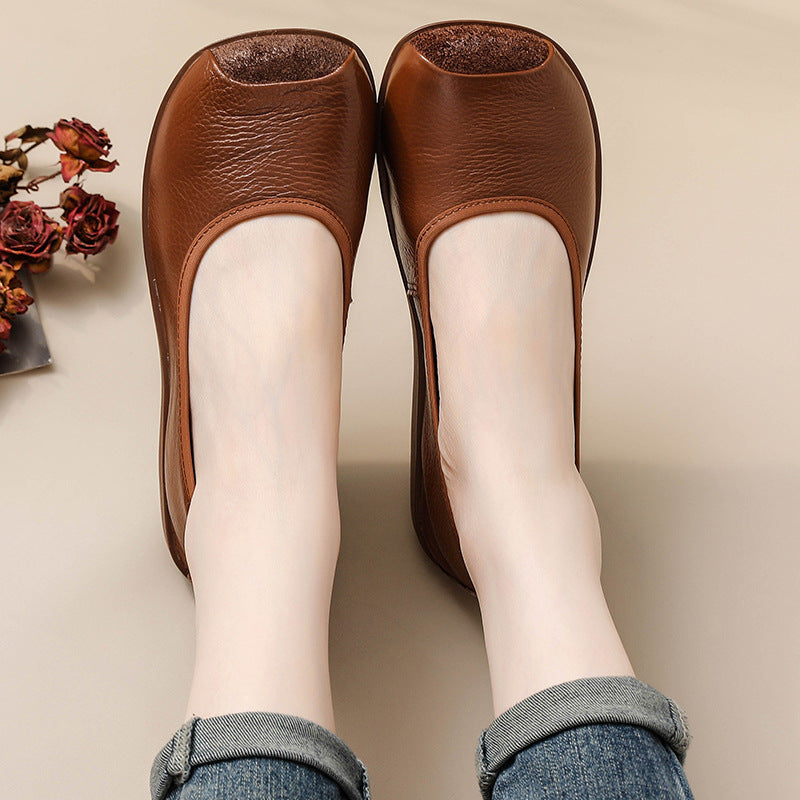 First Layer Cow Autumn Leather Shoes Flat Heel Comfort
