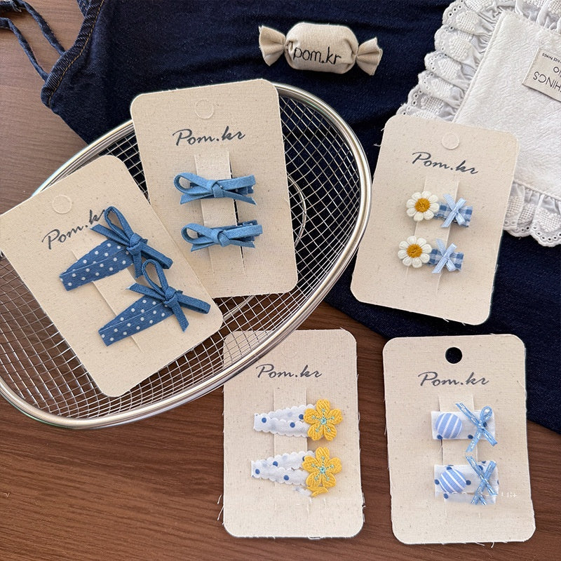 New Children's Denim Handmade Flower Polka Dot Bow Barrettes