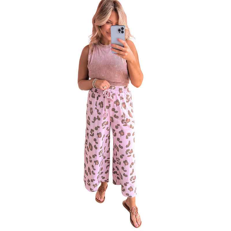 Personality Trend Leopard Print Floral Print Casual Jumpsuit