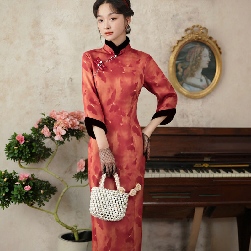Traditional Chinese-style Dress With Three-quarter Sleeves
