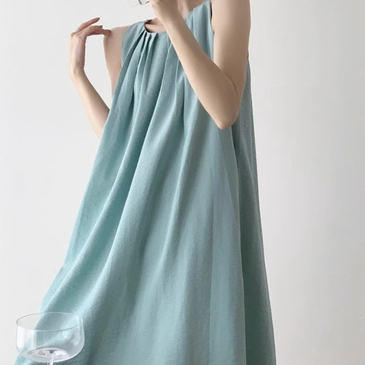 Sleeveless Tank Dress Womens Niche Design Loose All-Match Lightening Cotton-Linen Maxi Dress