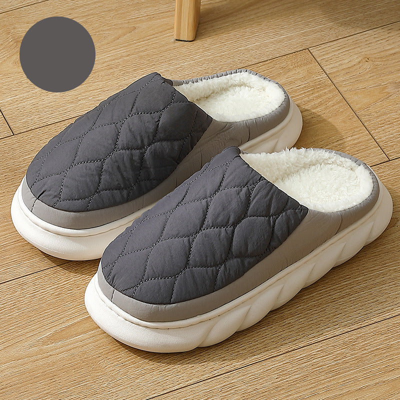 Plaid Down Slippers Warm Winter House Shoes