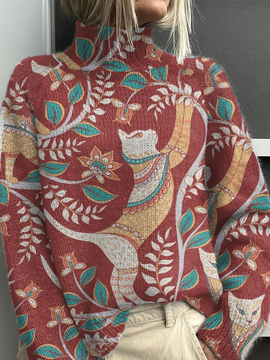Dame enkel printet afslappet frakke cardigan sweater