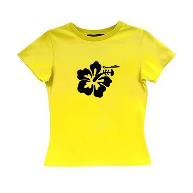 Flower Letter Printed Casual Short Sleeve