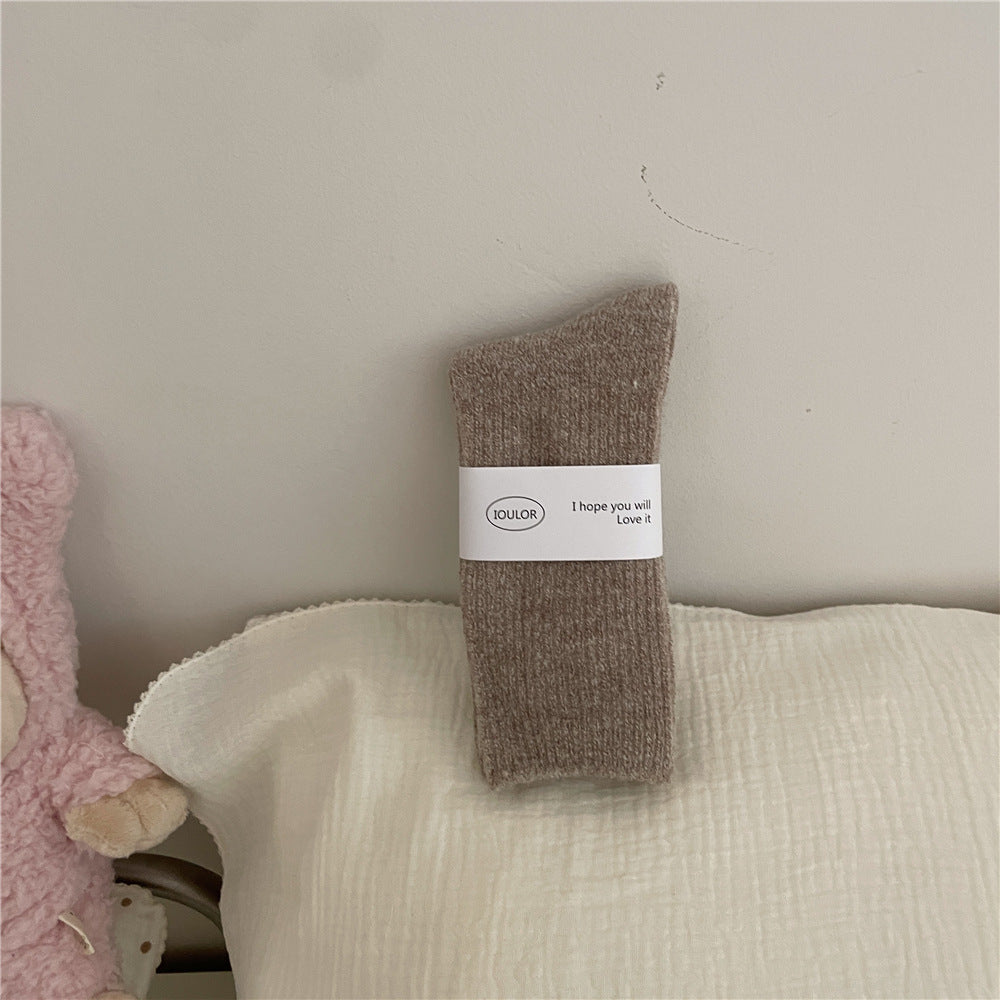 Solid-color Wool Socks Extra-thick And Warm Mid-calf Socks