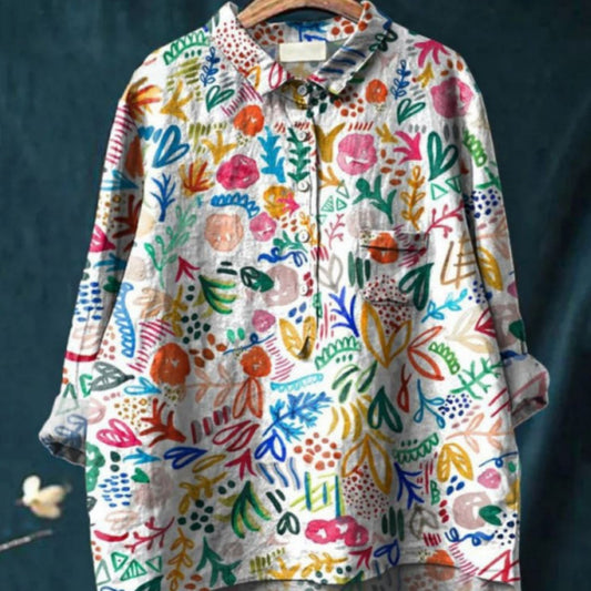 Women's Summer Loose Casual Graffiti Printing Long Sleeve Shirt