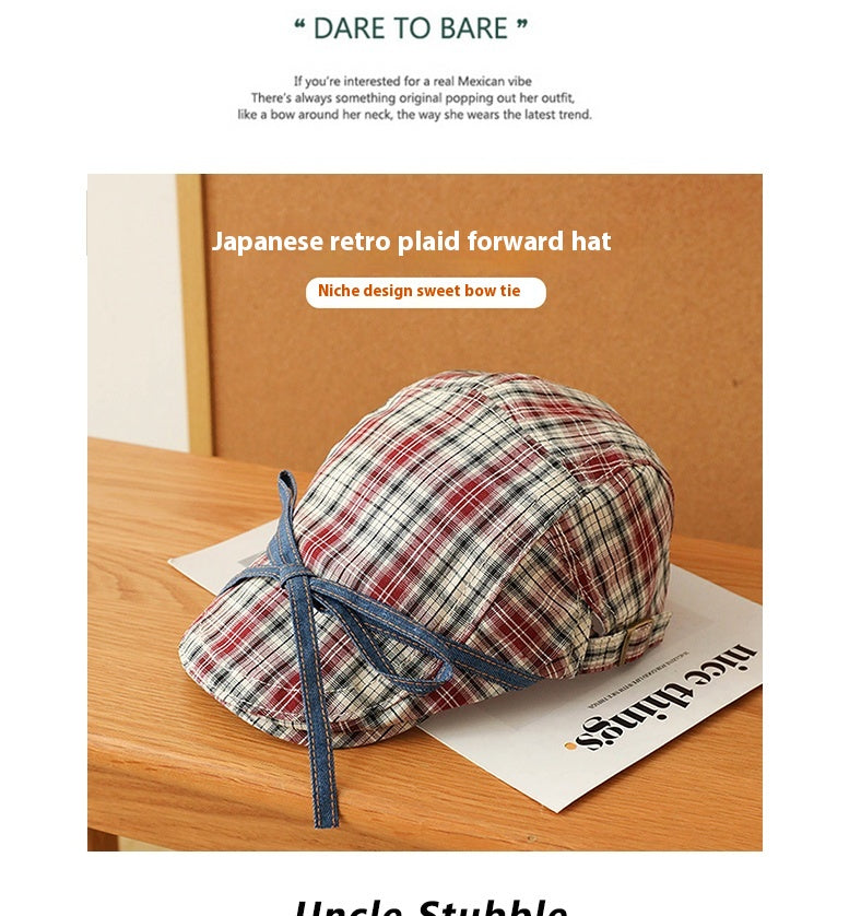Bow Plaid Advance Hats Girls Japanese-style Retro