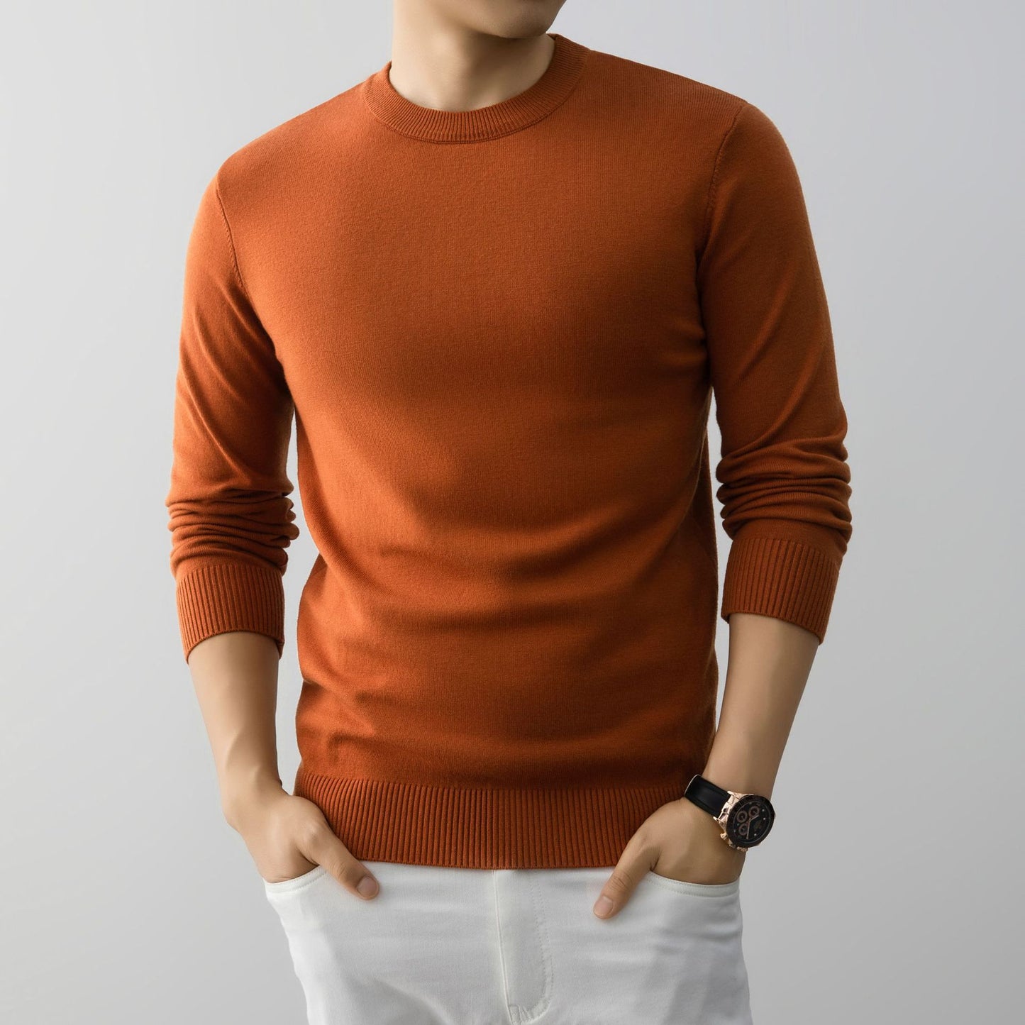 Mens Stylish And Minimalist Crew-neck Knit Sweater