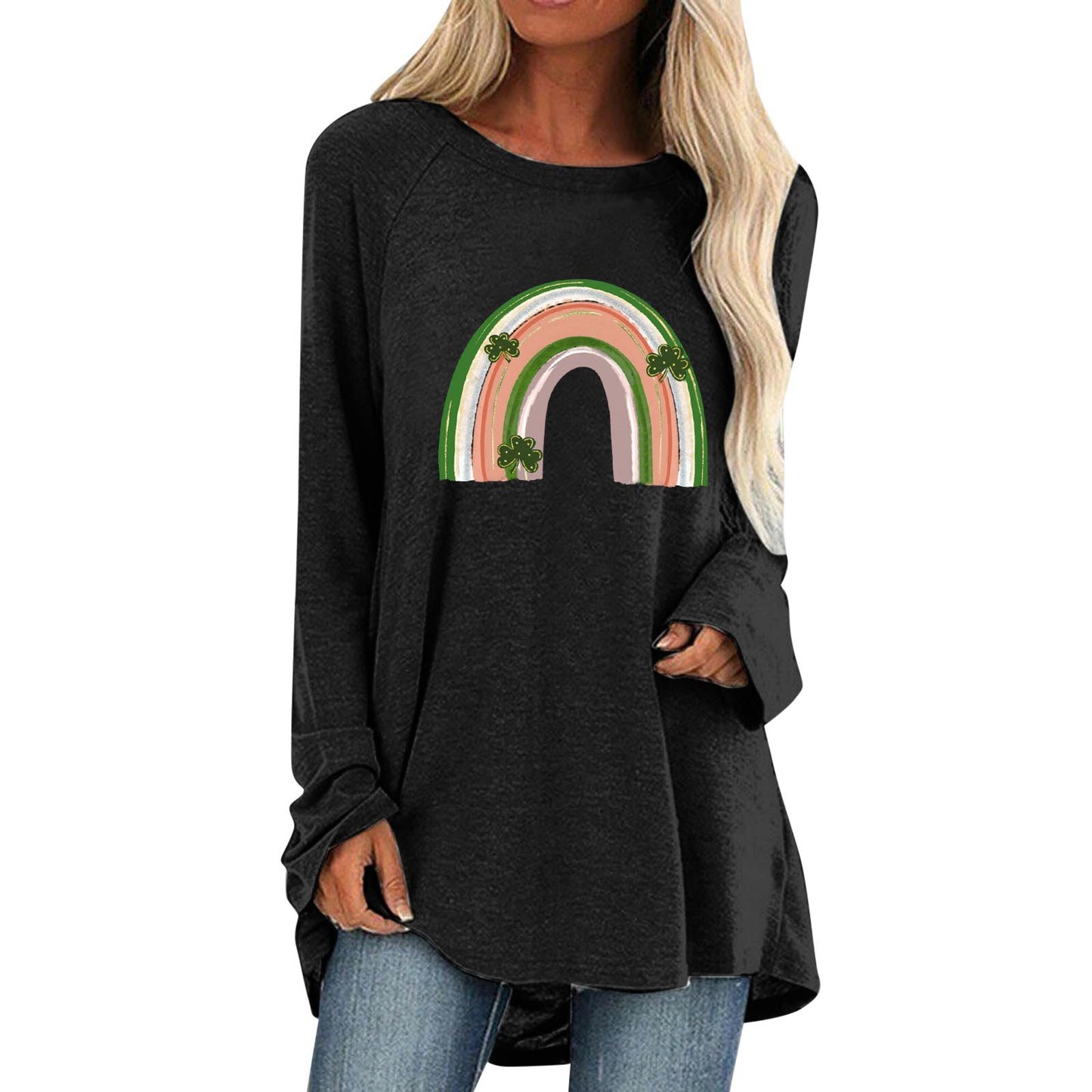 Cotton Fabric Gradient Round Neck Long Sleeved Women's Clothing