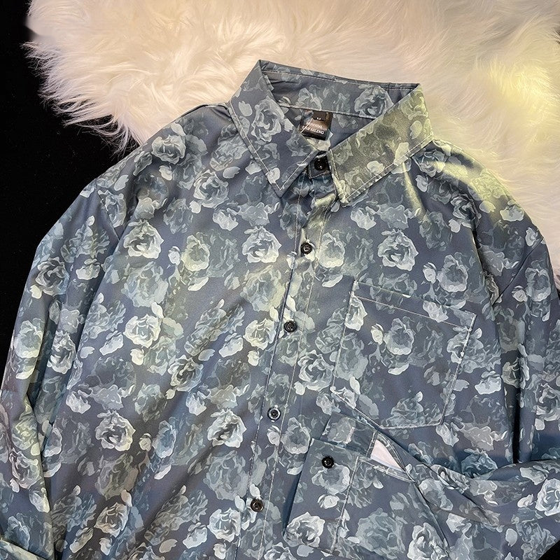 Pu Shuai Japanese-style Retro Hong Kong Style Printed Shirt Long Sleeve