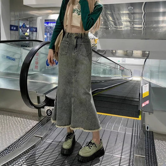 Plus Size Retro Denim Skirt For Women