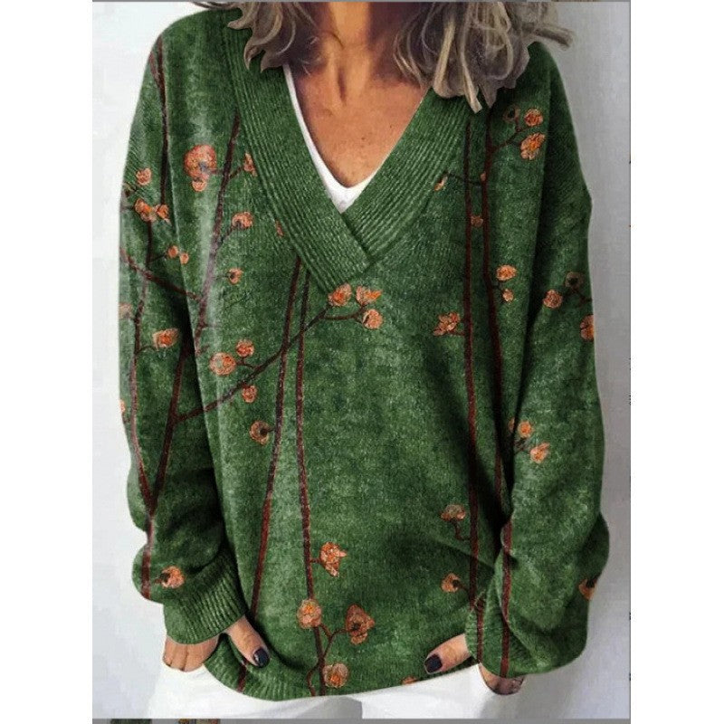 Women's 3D Digital Floral Print Long Sleeve Pullover