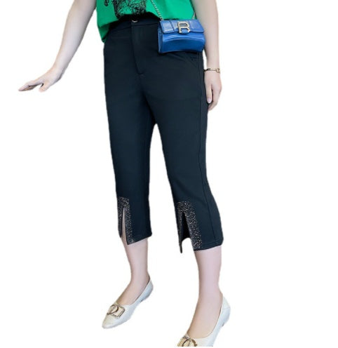 High Waist Cropped Pants Elastic All Match Hot Drill Casual
